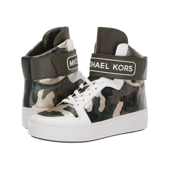 Michael Kors Trent Womens Metallic Camo High-Top Sneaker Size 6 Green WORN ONCE - Picture 1 of 14